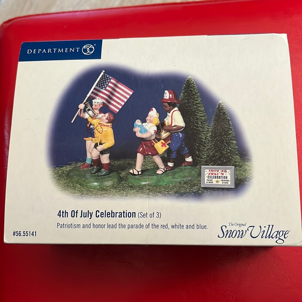 Vintage 4th of July celebration from original snow village 3 pieces new in box